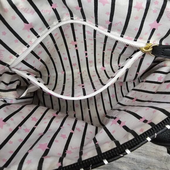 Betsey Johnson Quilted Embroidered Bows Dome Black and Pink Crossbody Bag - Picture 6 of 10